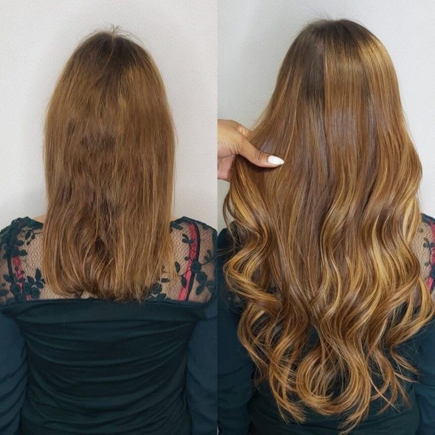 Antes e depois: cabelo castanho claro ressecado ficando longo e alinhado